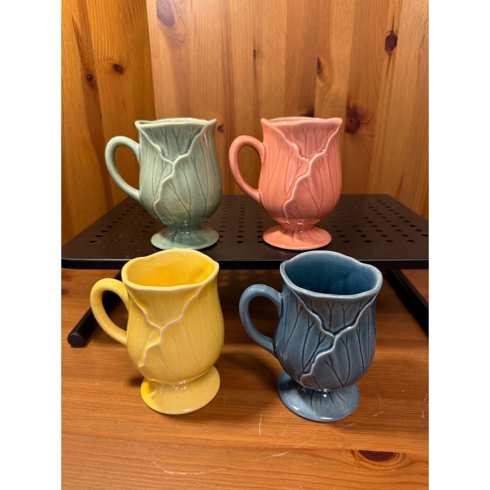 Metlox Poppytrail Lotus Pedestal Mugs Set of 4 Vintage